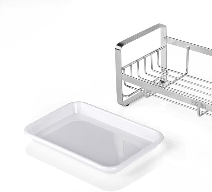 HULISEN Kitchen Sink Sponge Holder, 304 Stainless Steel Kitchen Soap Dispenser Caddy Organizer, Countertop Soap Dish Rack Drainer with Removable Drain Tray, not Including Dispenser and Brush | Removable Drain Tray, Holds Sponges Soap Bottles Brushes, C...