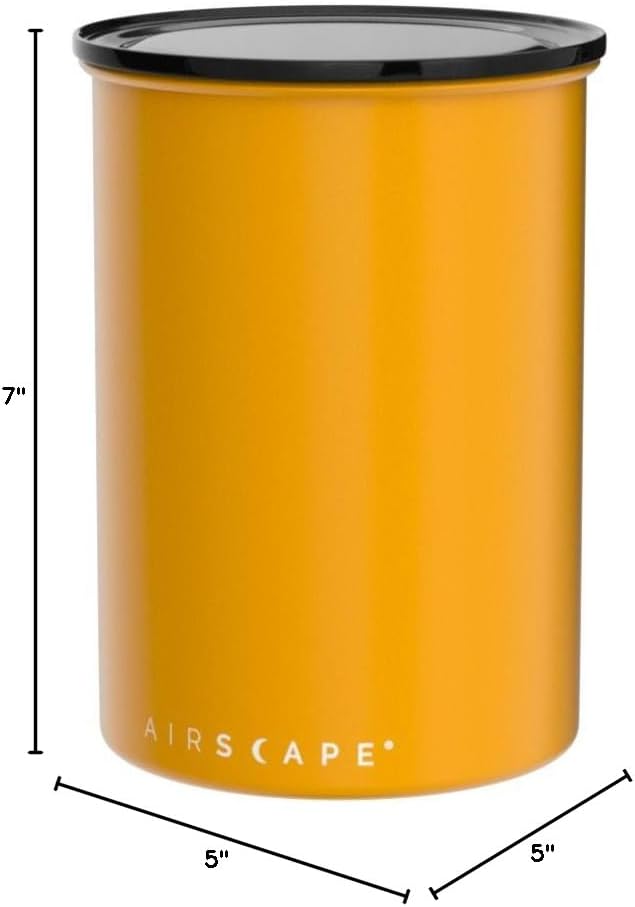 Planetary Design Airscape Stainless Steel Coffee Canister | Food Storage | Food Storage Container | US Patented Airtight Lid | Push Out Excess Air Preserve Food Freshness (Medium, Matte Yellow)