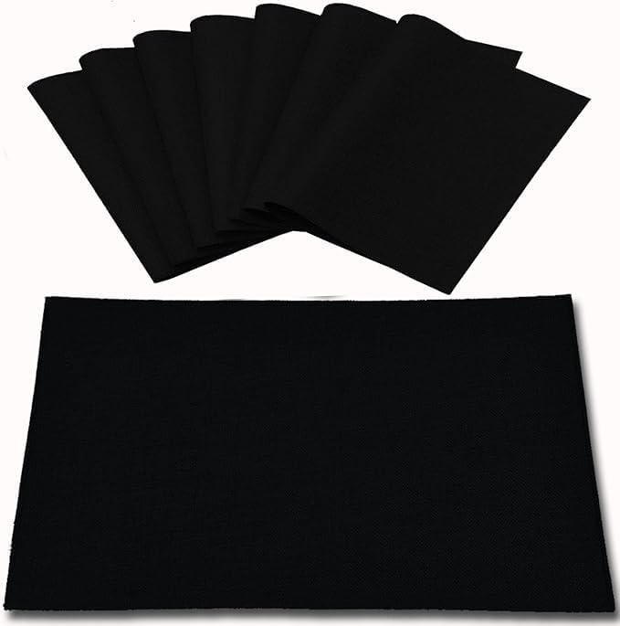 Cloth Placemats Set of 8, Linen Type Fabric Placemats Machine Washable Heat Resistant Placemats Wrinkle Free Thick Polyester Kitchen Place Mats for Dining Table (Black)