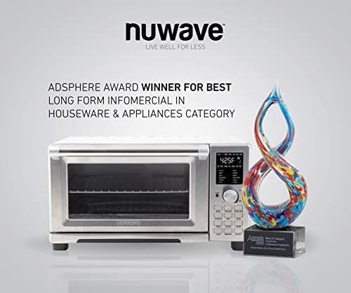 Nuwave Bravo Air Fryer Toaster Smart Oven, 12-in-1 Countertop Convection | 30-QT XL Capacity, 50°-500°F Temperature Controls, Top and Bottom Heater Adjustments 0%-100%, Brushed Stainless Steel Look