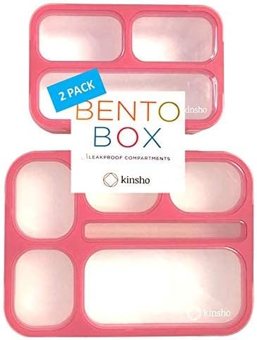 Bento Lunch Box and Snack Container Set for Kids Women | Small & Large Leakproof Boxes for Work School Daycare | Divided Portion Containers for Girls Teens Toddlers, Large and MINI, Pink 2 pack