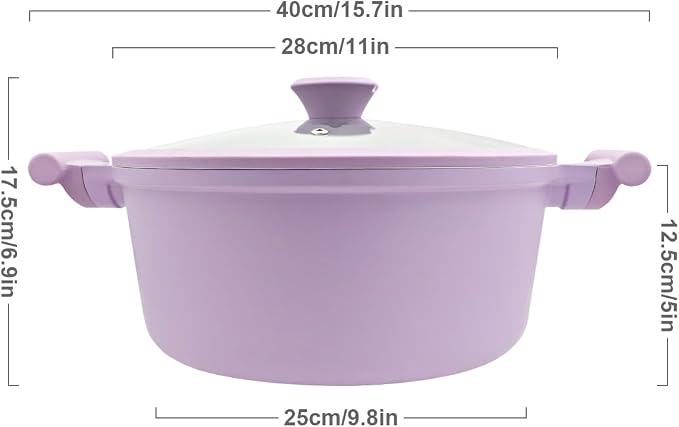 AIKENBBKK 7 Quart Stock Pot with Lid, Non Stick Cooking Pot, Ceramic Soup Pot Nonstick, Induction Cookware for Pasta,Soup,Spaghetti, Stay-Cool Handle, Suitable for All Stoves, Purple
