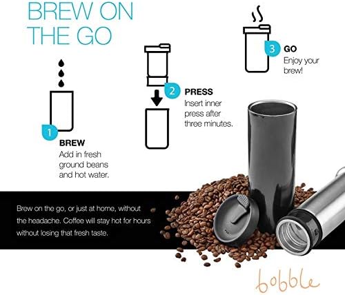 bobble French Coffee Press Triple Wall Insulated Travel Mug 14 oz Black | Yes