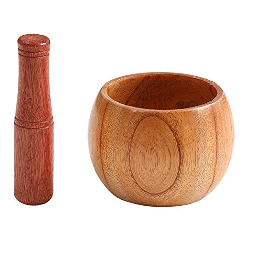 Wood Pestle and Mortar Bowl Set Guacamole Bowl Shell Garlic Pepper Press Mincer Grinder Chopper Crusher Molcajete Mix Kitchen Tool - Natural Wood