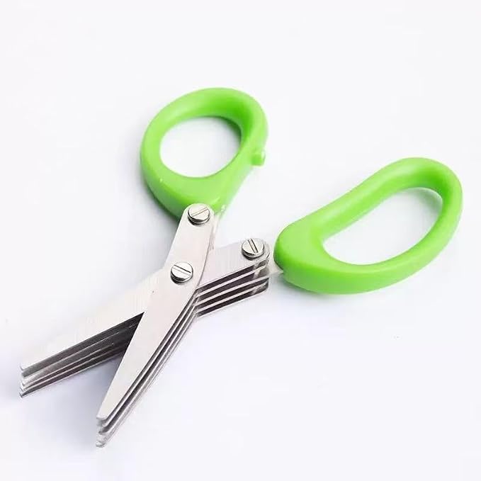 5-Layered Stainless Steel Kitchen Scissors with Protective Cover & Built-in Cleaner Utensils for BBQ & Indoor Use Durable Safe Versatile Onion & Herb Shredder