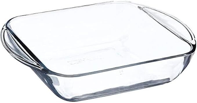 Anchor Hocking 77887 Fire-King Square Cake Dish, Glass, 8-Inch | Tempered Glass | Clear Bakeware | Even Heat Distribution | Dessert Baking | Dishwasher Safe | Oven Safe