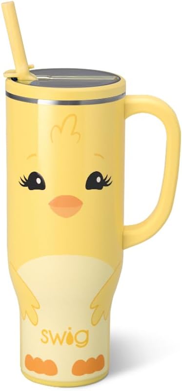 Swig Life 30oz Insulated Mega Mug with Handle & Straw, Spring Chick | Triple Insulated Stainless Steel - Handle & Straw Included - Extra Large Capacity - Cup Holder Friendly