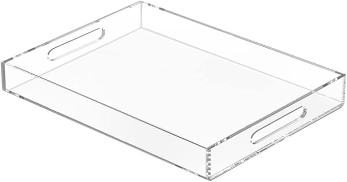 NIUBEE Clear Serving Tray 12x16 Inches -Spill Proof- Acrylic Decorative Tray Organiser for Ottoman Coffee Table Countertop with Handles | Spill-Proof tray for Coffee Table, Ottoman | Decorative Tray for Breakfast in Bed, Drink Serving & Home Organization