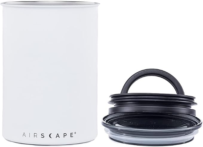 Planetary Design Airscape® Stainless Steel Coffee Canister | Food Storage Container | US Patented Inner Plunger Lid REMOVES Excess Oxygen | Don't Buy airtight, Buy AIR-Less | (Medium, Matte White) | Container | US Patented Inner Plunger Lid REMOVES Exc...