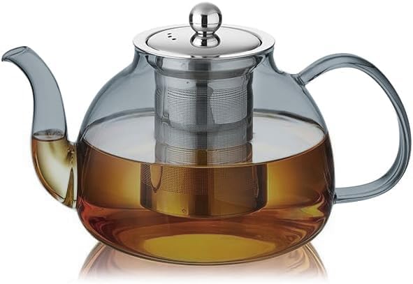 DOPUDO 40OZ (1200ML) Glass Teapot with Infuser Stovetop Safe, Clear Glass Tea Pot Kettle, Borosilicate Tea Pot with Infusers Filter for Loose Tea, Tea Kettle Dishwasher Safe (Black)