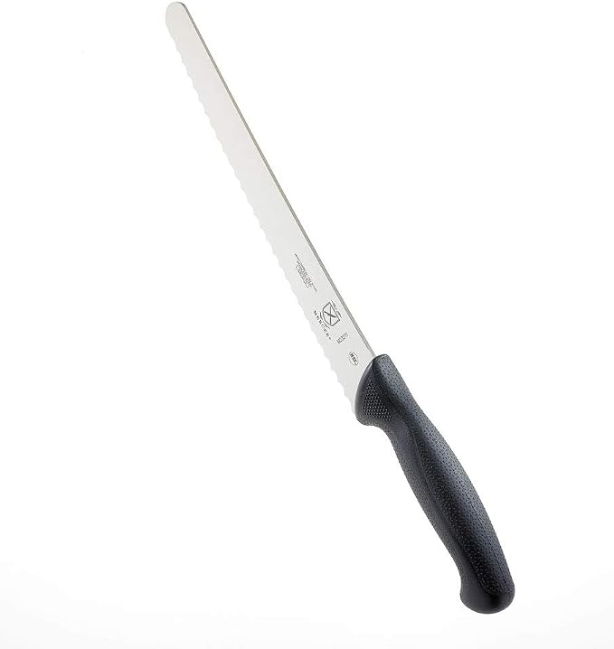 Mercer Culinary M23211 Millennia Black Handle, 10-Inch Left Handed Wavy Edge Wide, Bread Knife