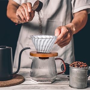 Gute Glass Pour Over Coffee Dripper with Bamboo Stand,1-4 Cups | Spiral Inner Design,Heatproof Glass,Detachable Base,Quick Rinse Clean,Fits Mugs & Carafes,Home Office,Lightweight