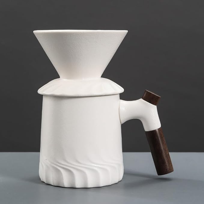Handmade Black Pour over Coffee Maker Set, Ceramic Coffee Dripper Brewer Heat Resistant Coffee Pot Decanter 13OZ ACM02W