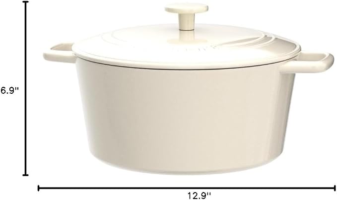 Cuisinart Chef's Classic Enameled Cast Iron Dutch Oven with Lid, Porcelain Enameled Interior, Oven Safe, Induction Compatible, 7-Quart, Round, Cream