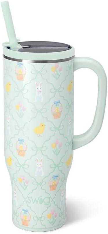 Swig Life 30oz Insulated Mega Mug with Handle & Straw, Hoppy Easter | Triple Insulated Stainless Steel - Handle & Straw Included - Extra Large Capacity - Cup Holder Friendly