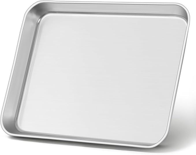 Leonyo Non-Toxic 10x8IN Small Stainless Steel Baking Sheet Pans | Commercial-Grade 8x10IN Small Metal Cookies Sheet Pans For Baking, Toaster Oven Baking Trays For Food, Dishwasher Safe