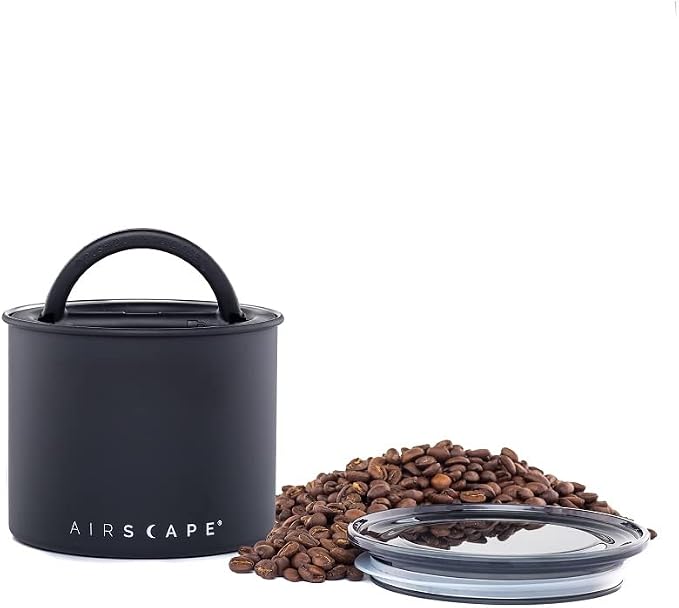 Planetary Design Airscape® Stainless Steel Coffee Canister | Food Storage Container | US Patented Inner Plunger Lid REMOVES Excess Oxygen | Don't Buy airtight, Buy AIR-Less (Small, Matte Black) | Container | US Patented Inner Plunger Lid REMOVES Excess...