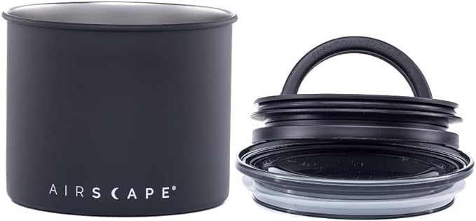 Planetary Design Airscape® Stainless Steel Coffee Canister | Food Storage Container | US Patented Inner Plunger Lid REMOVES Excess Oxygen | Don't Buy airtight, Buy AIR-Less (Small, Matte Black) | Container | US Patented Inner Plunger Lid REMOVES Excess...