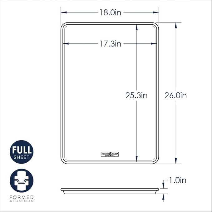 Nordic Ware Aluminum Full Size Sheet Pan 26 x 18 inches for commercial oven use, Full Sheet, 2-Pack (For Commercial Oven Use., Not for standard home ovens)