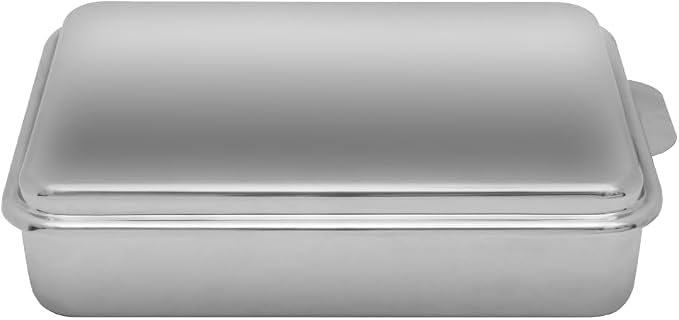 Lindy's Stainless Steel 9 X 13 Inches Covered Cake Pan with Stainless Steel Lid, Deep Pan for Baking Cakes, Breads, Casseroles, Fish, Vegetables and More