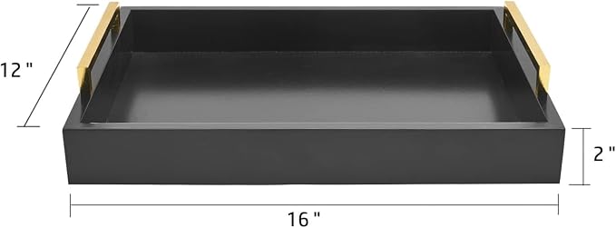 16"x12" Serving Trays with Handles, Black Decorative Serving Tray, Ottoman Trays for, Living Room, Bathroom, and Outdoors Decorative Trays (Black)