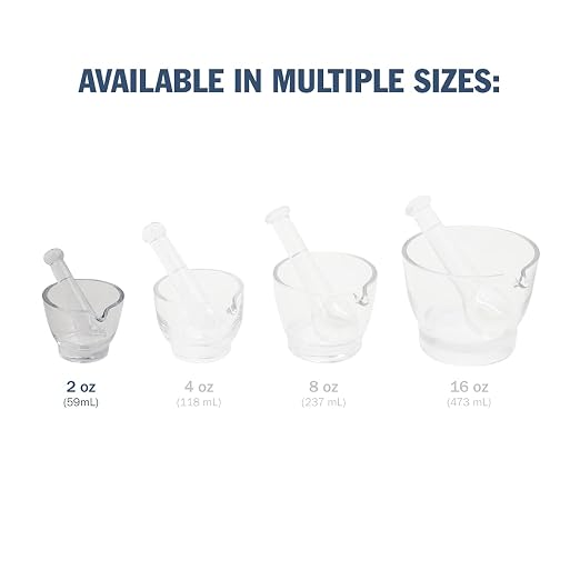 Apothecary Products Mortar and Pestle Bowl, Mixer and Grinder for Medicine, Glass (2 oz) | Crushing, Mixing & Grinding Pills, Tablets, Spices & Herbs, Manual Crusher with Fine Powder Control, Durable Clear Glass