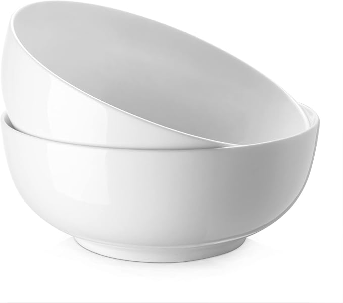 DOWAN Salad Bowls, Large Pho Bowls, 8" White Centerpiece Bowls for Nut, Pasta, Soup, Side Dishes, Ramen, Fruit, Kitchen Decor, Microwave & Dishwasher Safe, 57 Ounce
