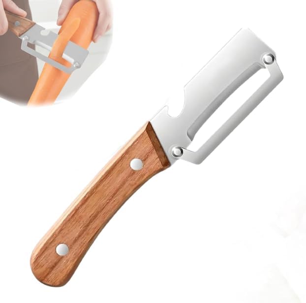 Premium Vegetable Peeler with Wooden Handle and Bottle Opener,Multi-Functional Vegetable Peeler for Kitchen, 2-In-1 Stainless Steel Kitchen Tool, for Fruit Veggie, Includes Bottle Opener (1PCS)