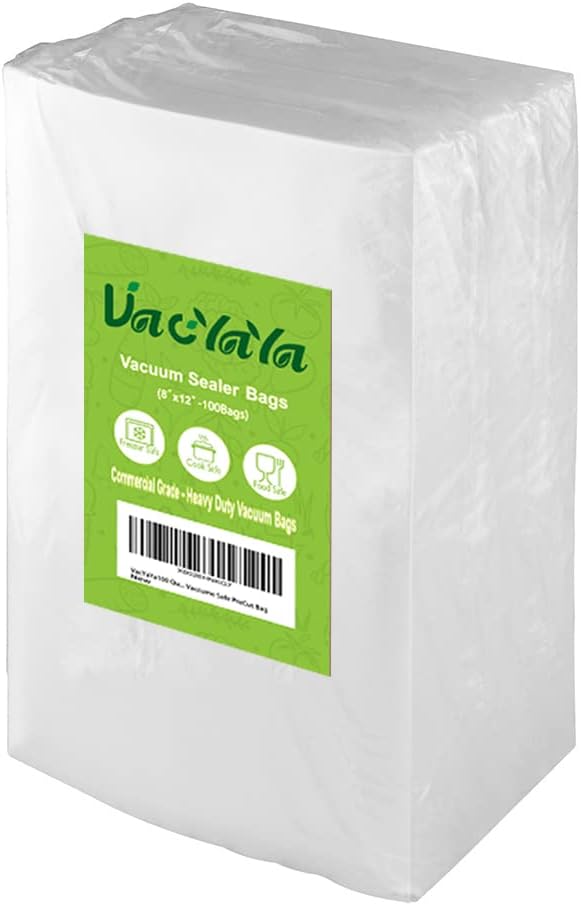 Quart 8"x12"Vacuum Sealer Bags 100ct for Food Storage | BPA Free PreCut Food Grade,Commercial Grade,Heavy Duty Vacuum Food Freezer Bags,Great for Sous Vide Vacuum Sealer