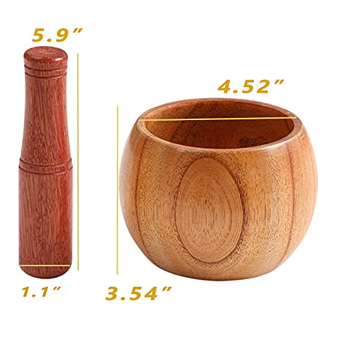 Wood Pestle and Mortar Bowl Set Guacamole Bowl Shell Garlic Pepper Press Mincer Grinder Chopper Crusher Molcajete Mix Kitchen Tool - Natural Wood