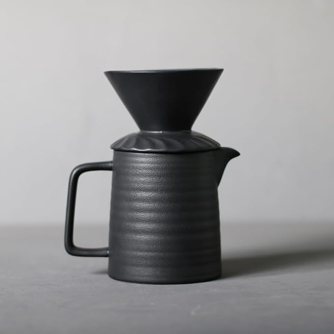 Handmade Black Pour Over Coffee Maker Set, Ceramic Coffee Dripper Brewer Heat Resistant Coffee Pot Decanter ACM03B