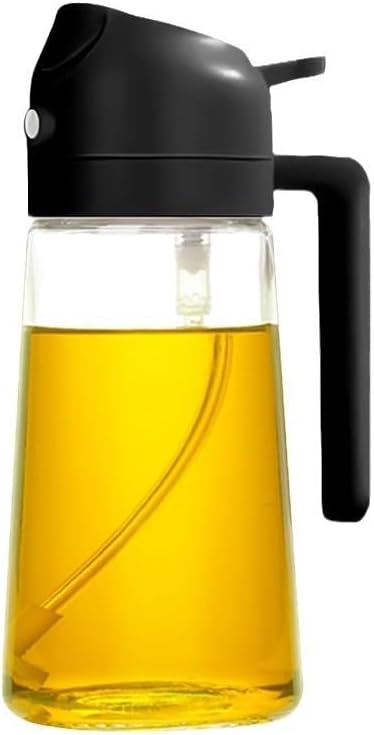 Glass Olive Oil Sprayer for Cooking-TrendPlain 16oz/470ml – 2 in 1 Olive Oil Dispenser Bottle for Kitchen Gadgets and Air Fryer Accessories, Salad, BBQ - Black