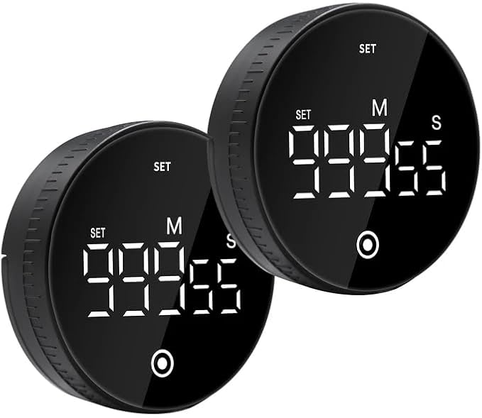 Digital Kitchen Timer, Magnetic Visual Countdown Countup Timer with Large LED Display, Adjustable Volume, Easy for Seniors and Kids, for Cooking, Classroom, Fitness, Study (2 * Black)