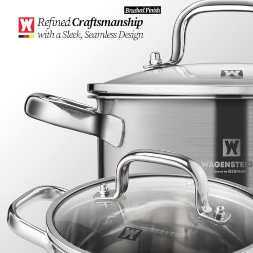 WAGENSTEIGER 2.82 Quart Stainless Steel Stock Pot, 3-Ply Construction with Aluminum Core, Tempered Glass Lid, Compatible with All Cooktops BPA free(7.68" Diameter)