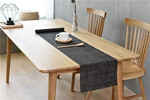 Zupro Woven PVC Table Runner(Hemp Black) 12x71IN, for Indoor/Outdoor Use | Washable Heat-Resistant Non Slip Table Mats PVC Vinyl Kitchen Dining Patio Table Place Mats for Holidays Dinner Parties BBQs