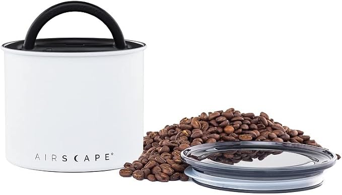 Planetary Design Airscape Stainless Steel Coffee Canister | Food Storage Container | US Patented Airtight Lid | Push Out Excess Air Preserve Food Freshness (Small, Matte White) | Food Storage Container | US Patented Airtight Lid | Push Out Excess Air P...