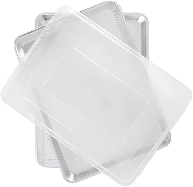 Nordic Ware Naturals Half Sheet Set - USA Made Aluminum Commercial Quality Sheet Pan for Baking or Roasting, Encapsulated Galvanized Steel Rim Prevents Warping, 2pk Half + Lid