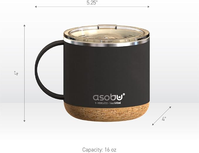 asobu Ultimate Ceramic Travel Mug, 16oz Insulated Stainless Steel Coffee Cup with Handle & Splash-Resistant Lid, Ceramic Lined for Pure Taste, BPA-Free, Double-Wall Vacuum with Built-In Coaster