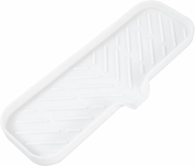 MicoYang Silicone Soap Dish with Drain Spout — Self-Draining Double Sink Organizer Tray for Kitchen & Bathroom, Dispensers, Sponges & Soap Holder, Non-Slip & Dishwasher Safe, White (Large, 12"×4")