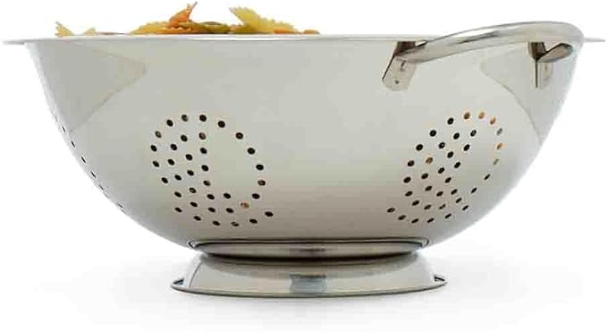 Metal Colander with Stainless Steel Finish by Home Basics, 7 QT | Large Colander | with Easy-Grip Handles | Strainers and Colanders Perfect for Pasta and Veggies