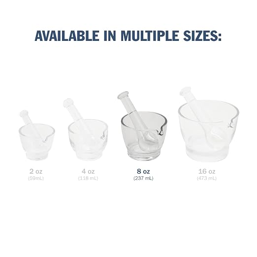 Apothecary Products Mortar and Pestle Bowl, Mixer and Grinder for Medicine, Glass (8 oz) | Crushing, Mixing & Grinding Pills, Tablets, Spices & Herbs, Manual Crusher with Fine Powder Control, Durable Clear Glass