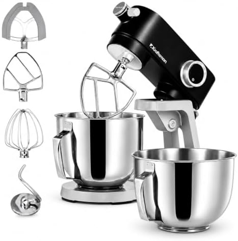 Stand Mixer Powerful DC Motor with Dual Bowl 5.3 QT, Heavy Duty Dough Mixer with 4 Stainless Steel Attachments, Multifuncational Powerhub & 8 Speed Control & Timer