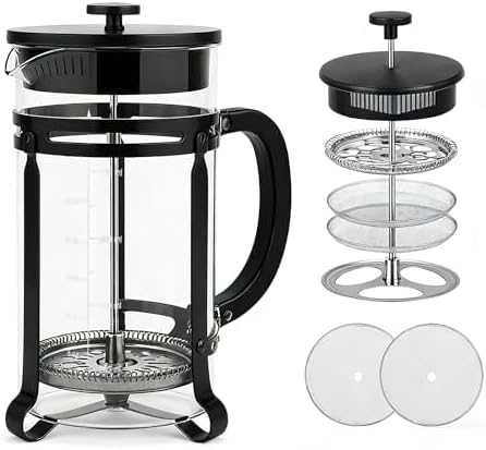 French Press Coffee Maker 34oz, Glass Coffee Press With Extra Filter-Black | Thickened Glass Stainless Steel, for Coffee, Cold Brew,Tea & Cocoa