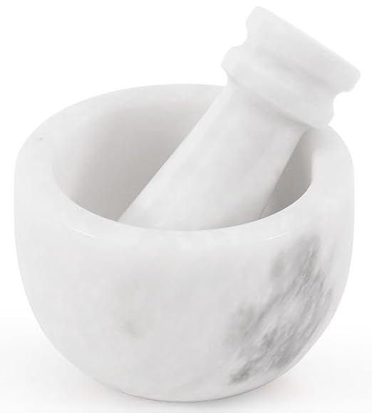 Marble Mortar and Pestle Set White 3" Inches Handmade Garlic Crusher & Grinder Bowl, Mini Mortar and Pestle for Kitchen - Herb Grinder Spice Grinder
