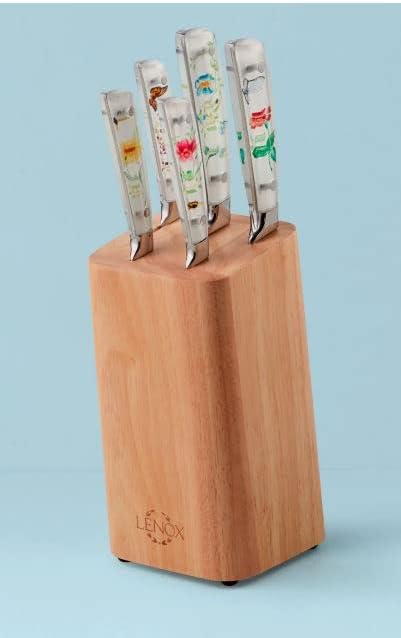 Butterfly Meadow 6-Piece Block Set | stainless steel, acacia wood two-tone block | 8 inch chef knife | hand wash only, knife block set, gift for women
