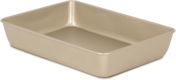 Glad Baking Pan Nonstick - Oblong Metal Dish for Cake and Lasagna - Heavy Duty Carbon Steel Bakeware, Small, Gold