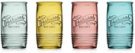 Glaver's Set Of 4 Original Mason Collins Glasses Assorted Colored Drinking Glasses For Juice, Cocktails, Beverage Glass Cups, Hand Wash-In Cold Water (Original Mason Colored 20 OZ)