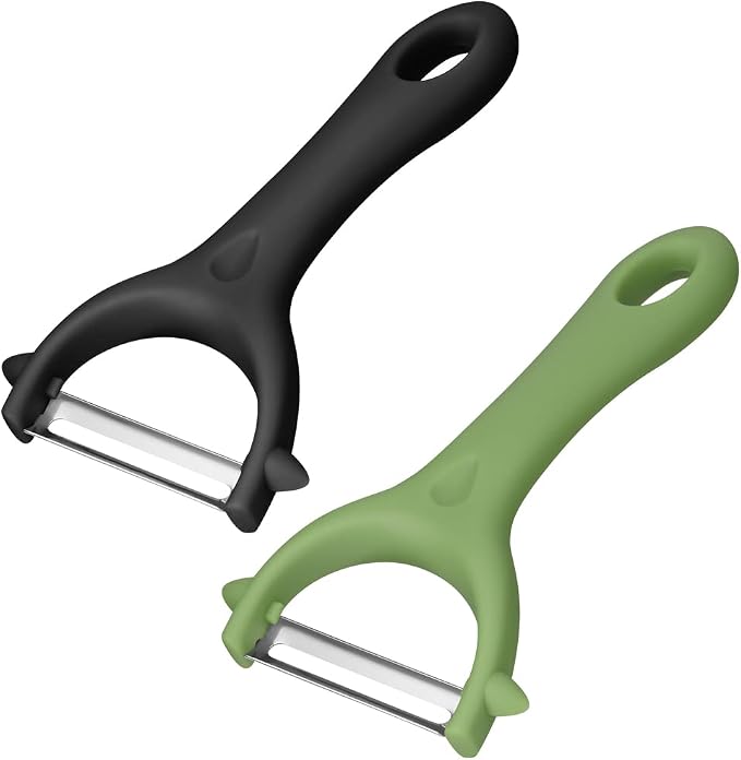 AUAUY 2PCS Potato Peeler, Y-Shaped Swivel Vegetable Peeler, Green + Black | Fruit Peeler for Kitchen, Non-Slip Grip Peeler, Ergonomic Handle Sharp Blade Stainless Steel Peeler