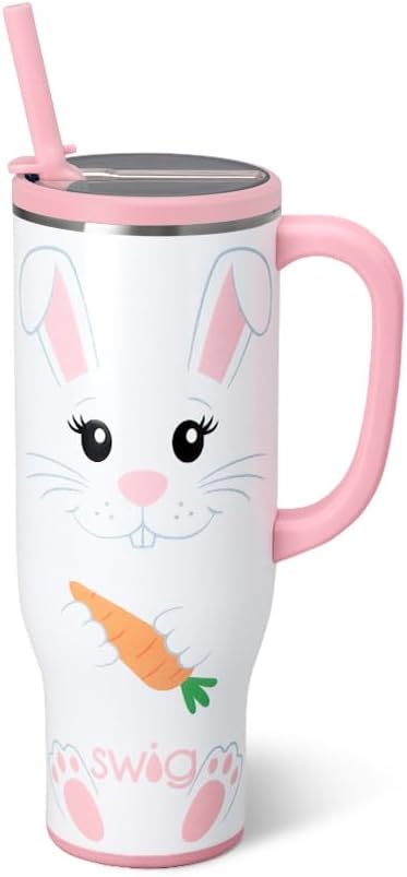 Swig Life 30oz Insulated Mega Mug with Handle & Straw, Easter Bunny | Triple Insulated Stainless Steel - Handle & Straw Included - Extra Large Capacity - Cup Holder Friendly