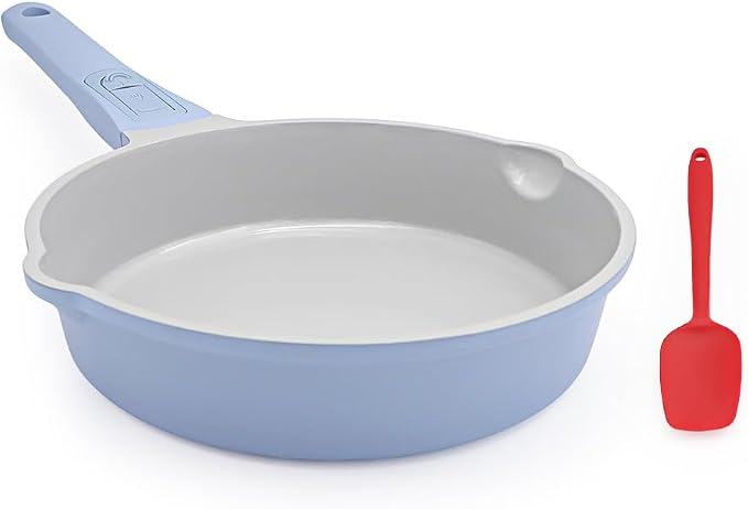 AIKENBBKK Small Egg Frying Pan Nonstick, 8 Inch Ceramic Skillet, Non Stick Omelette Pan, Non Toxic Pans for Cooking, Induction Cookware, Compatible with All Stoves, Detachable Handle, Oven Safe, Blue